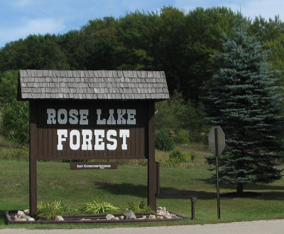 Sign at the entrance to Rose Lake Forest, near Leroy, in Osceola County, Michigan